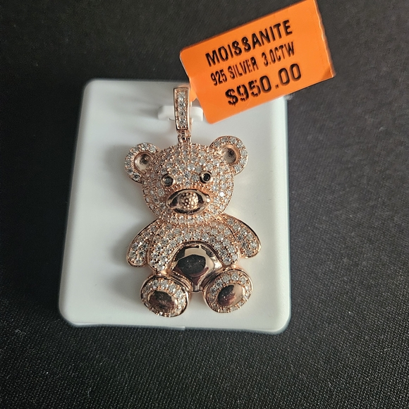 Unbranded Jewelry - 3.0 CTW Moissanite Teddy Bear Pendant Rose Gold Finish .925